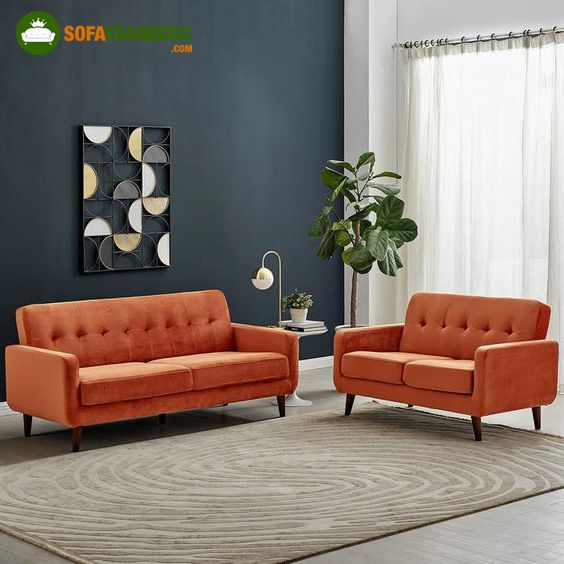Ghế sofa phòng khách chữ L đơn giản bọc nỉ màu cam đất FB PK0204