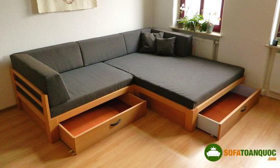 ghế sofa gỗ góc có ngăn kéo chứa đồ