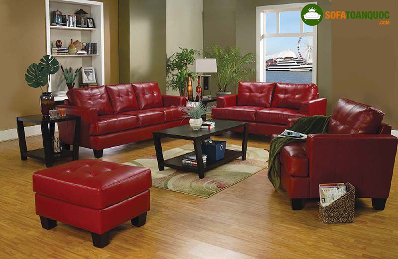 Ghế sofa màu đỏ bọc da đẹp