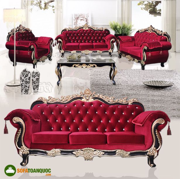 ghế sofa màu đỏ phong cách hoàng gia