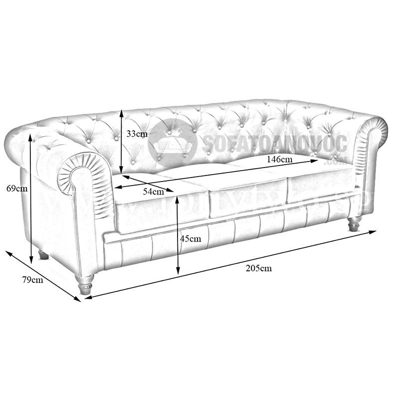 kích thước sofa tân cổ điển tham khảo