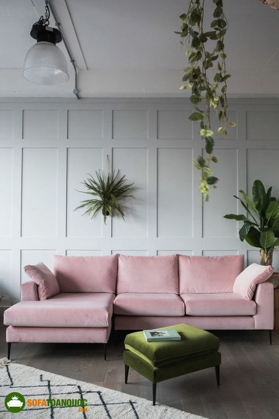 sofa màu hồng góc chữ L