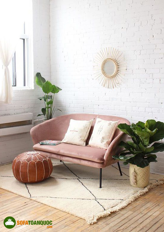 ghế sofa màu hồng văng dài