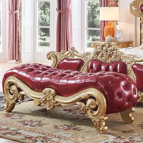 ghế sofa bọc da màu nâu đỏ bóc đô phong cách hoàng gia