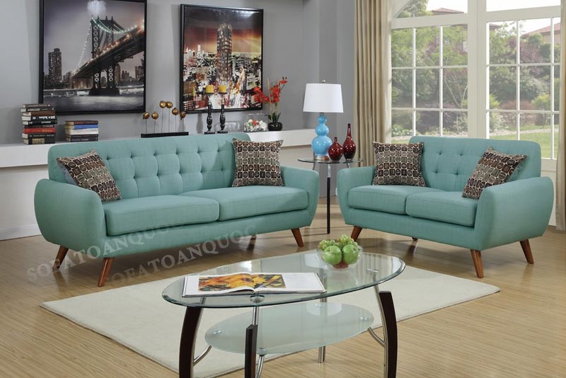 Bộ đôi ghế sofa văng cho phòng khách nhỏ hẹp màu xanh ngọc mã 29