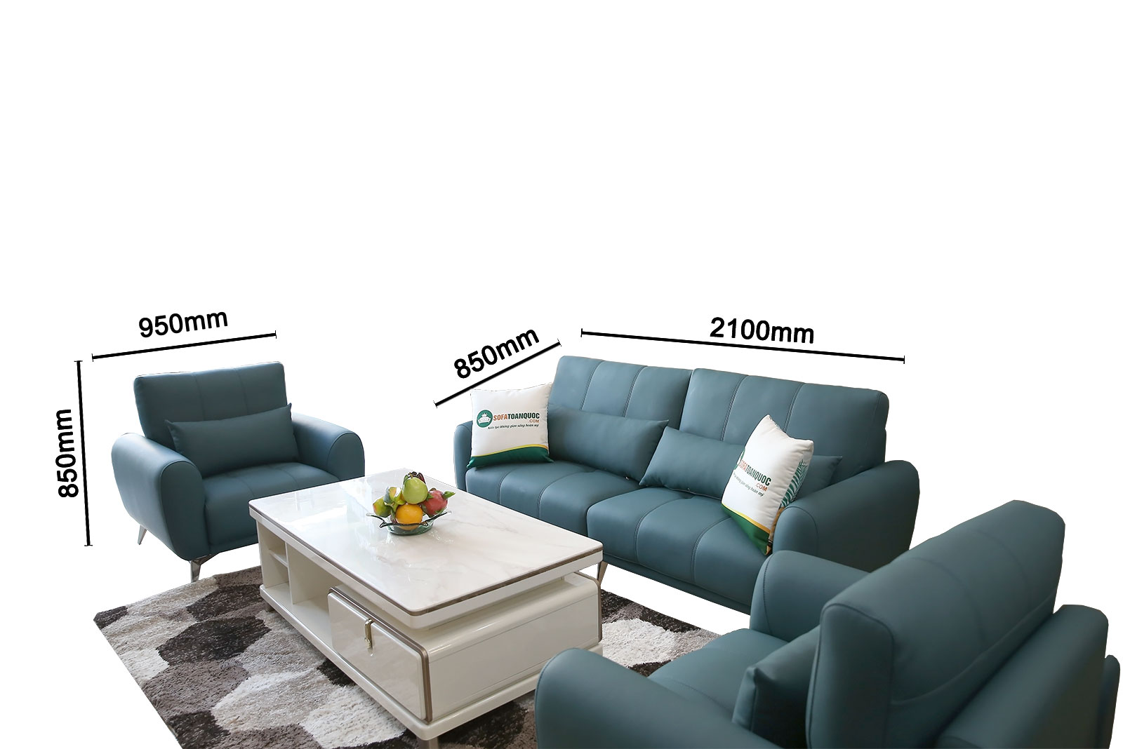Mẫu bàn ghế phòng khách bọc da cao cấp màu xanh mã M20