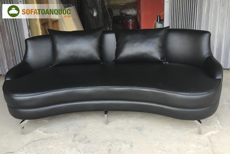 sofa văng dài bọc da màu đen
