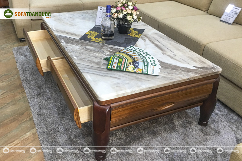 Mẫu bàn trà sofa mặt đá marble với khung gỗ màu nâu nhập khẩu mã c8437