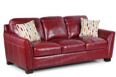 Ghế sofa văng dài 3 chỗ màu đỏ mận bọc da đẹp cho phòng khách mã 32