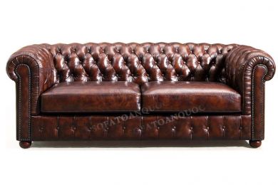 Ghế sofa văng bọc da thật  kiểu dáng tân cổ điển màu nâu cafe cực sang mã 33