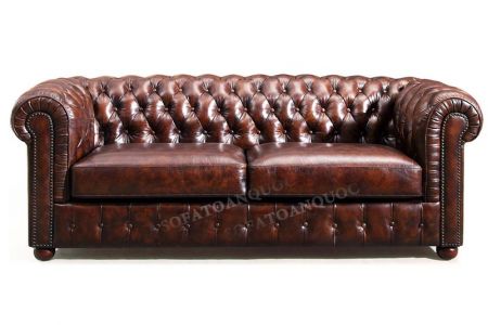 Ghế sofa văng bọc da thật  kiểu dáng tân cổ điển màu nâu cafe cực sang mã 33