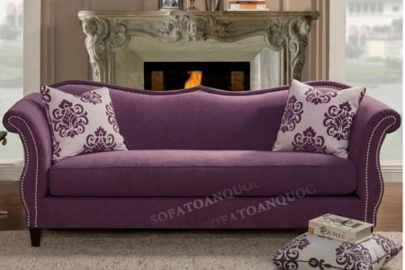 Ghế sofa văng kiểu dáng tân cổ điển màu tím sang trọng và đẳng cấp mã 63