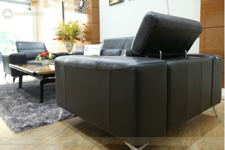 Bộ ghế sofa da thật màu đen 3 món mã M16