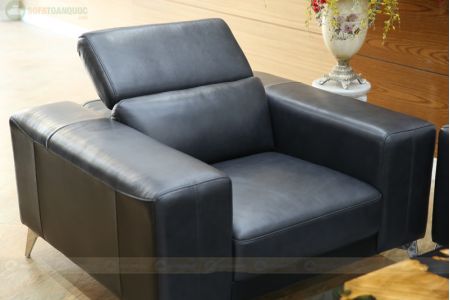 Bộ ghế sofa da thật màu đen 3 món mã M16