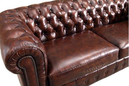 Ghế sofa văng bọc da kiểu dáng tân cổ điển màu nâu cafe cực sang mã 33-2