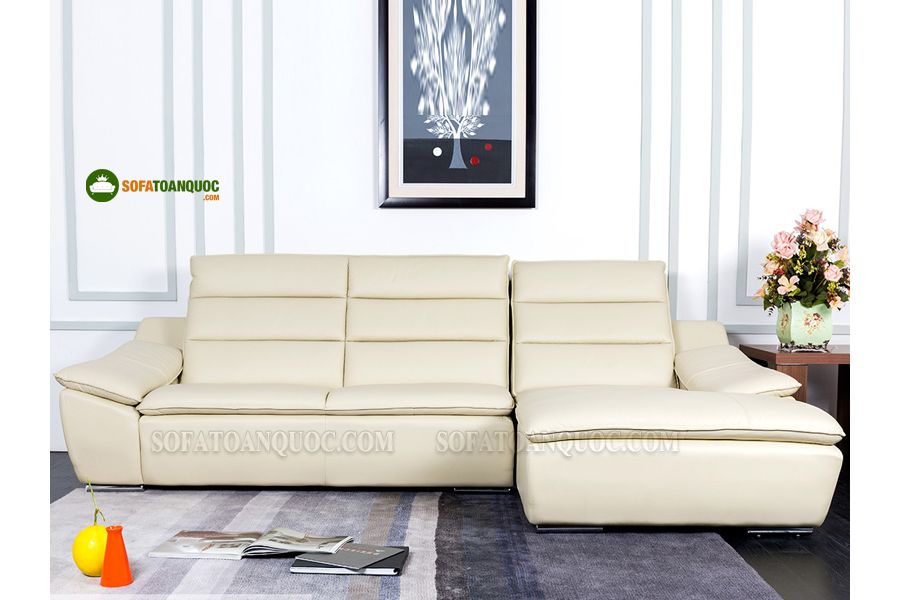 Sofa da góc màu trắng cho phòng khách